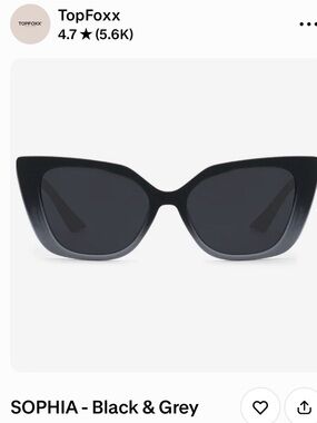 TopFoxx SOPHIA Black Cat-Eye Sunglasses — Polished Black Frame